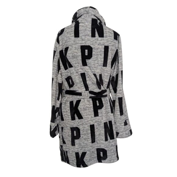 Pink Victorias Secret Bathrobe Womens Size Medium/ Large Gray All Over Print - Picture 7 of 10